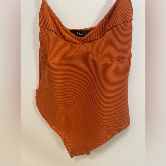 Lulus Orange Ribbed Bodysuit - Picture 2 of 6